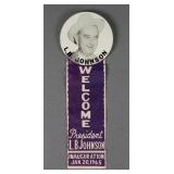 1965 LBJ Inauguration Welcome Ribbon Button