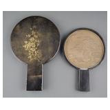 (2) Japanese Bronze Crane & Pine Hand Mirrors