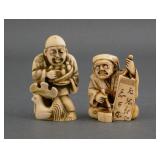 (2) Vintage Carved Ivory Netsuke Figures