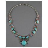 Tibetan Silver Coral Turquoise Necklace