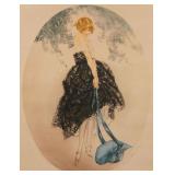 Vintage Framed Louis Icart Print, Le Bonnet Bleu