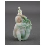 Vintage Carved Jadeite Snuff Bottle w Stopper
