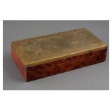 Burl Veneer & Engraved Brass Jewelry Box
