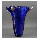 Vintage Cobalt Blue Art Glass Vase Signed