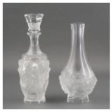 (2) Frosted Crystal Lalique Style Decanters Vases