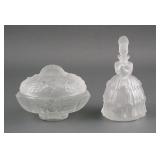 (2) Frosted Crystal Lalique Style Jar Decanter