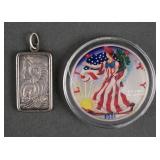 Silver Eagle Dollar and 1/2 Ounce Silver Bar