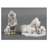 (2) Lladro Porcelain Polar Bear Figurines