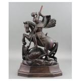 Vtg Carved Sculpture St. George Slaying the Dragon