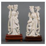 (2) Vintage Carved Ivory Chinese Guanyin Figures