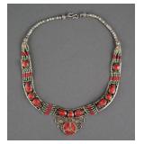 Tibetan Silver Coral Turquoise Necklace