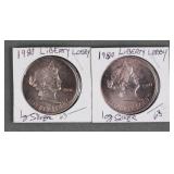 (2) 1980 Silver Liberty Lobby Coins