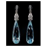 Platinum and Aquamarine Diamond Earrings