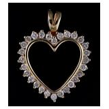14K Gold and Diamond Heart Shaped Pendant