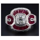 Oscar Friedman Platinum Ruby Diamond Ring
