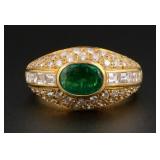 18K Gold Emerald & Diamond Ring, 4.4g