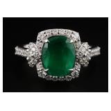 Platinum Emerald and Diamond Ring