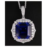 GIA 32.57ct Tanzanite Platinum Diamond Pendant