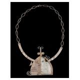Silver and Jadeite Abstract Modernist Necklace