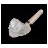 Carved Skull Pipe in Quartz Fossilized Wood SIlver