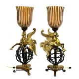 Pair of Lamps Pegasus Sculptures on Astrolabes