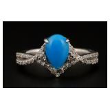 Platinum Turquoise and Diamond Ring
