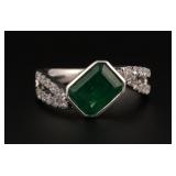 1.59ct Emerald Diamond Platinum Ring Size 7
