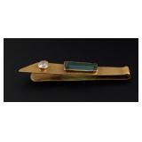 22KT Gold Diamond and Blue Topaz Tie Clip