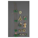 Mixed Lot of Green and Gold Toned Jewelry