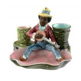 Majolica Blackamoor Banjo Picker Striker & Tray