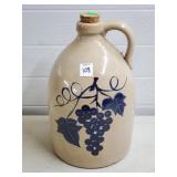 Vtg Stoneware Pottery Jug w/ Blue Grape Design