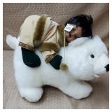 Eskimo Porcelain Doll on Polar Bear Plushie