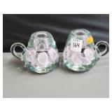 Pair of Pink Art Studio Glass Floral Candlesticks