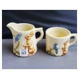 Weller Pottery Hand Painted Creamer & Mug Set