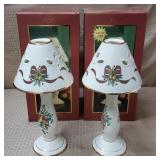 Lot of 2 Lenox Holiday Tartan Candlestick Lamps
