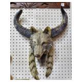 Outdoor Wolf & Buffalo Horn Wall Sculpture as is