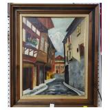 Signed Vintage Oil Painting of A European Village