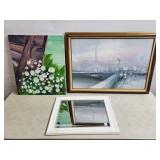 Lot of Paris Oil Painting, White Framed Mirror,