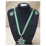 German Edelweiss Green & Clear Rhinestone