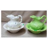 Pair of Small McCoy Green & Speckled White Pitcher