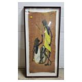 Framed African Textile Tribal Figures Art