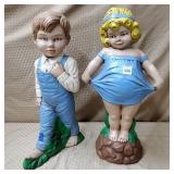 20 1/4" H Pair of Boy & Girl Cerami FiguralStatues