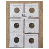 Lot of (6) Indian Head Cents (1895-1904)