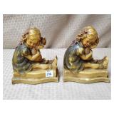 New Art Wares 1938 Little Girl w/ Kitten Book Ends