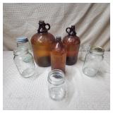 Vintage Brown Clorox Jugs & Mason Jars Group