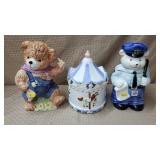 Carousel, Bear, Bear Policeman Cookie Jars as is