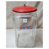 Lance Glass Store Counter Jar w/ Red Metal Lid