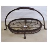 Vtg Metal Woven Wire Footed Basket w/ Handle