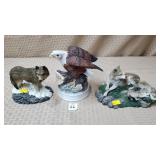 Bald Eagle & 2 Wolf Sculptures