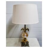 Vtg Brass Lamp w/ Crystal Prism & Shade